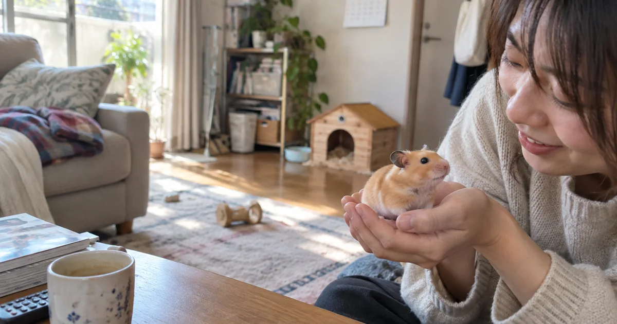 両手にのったゴールデンハムスター